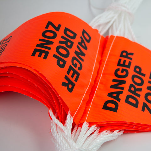 DANGER DROP ZONE Bunting Safety Flags on Rope - Orange